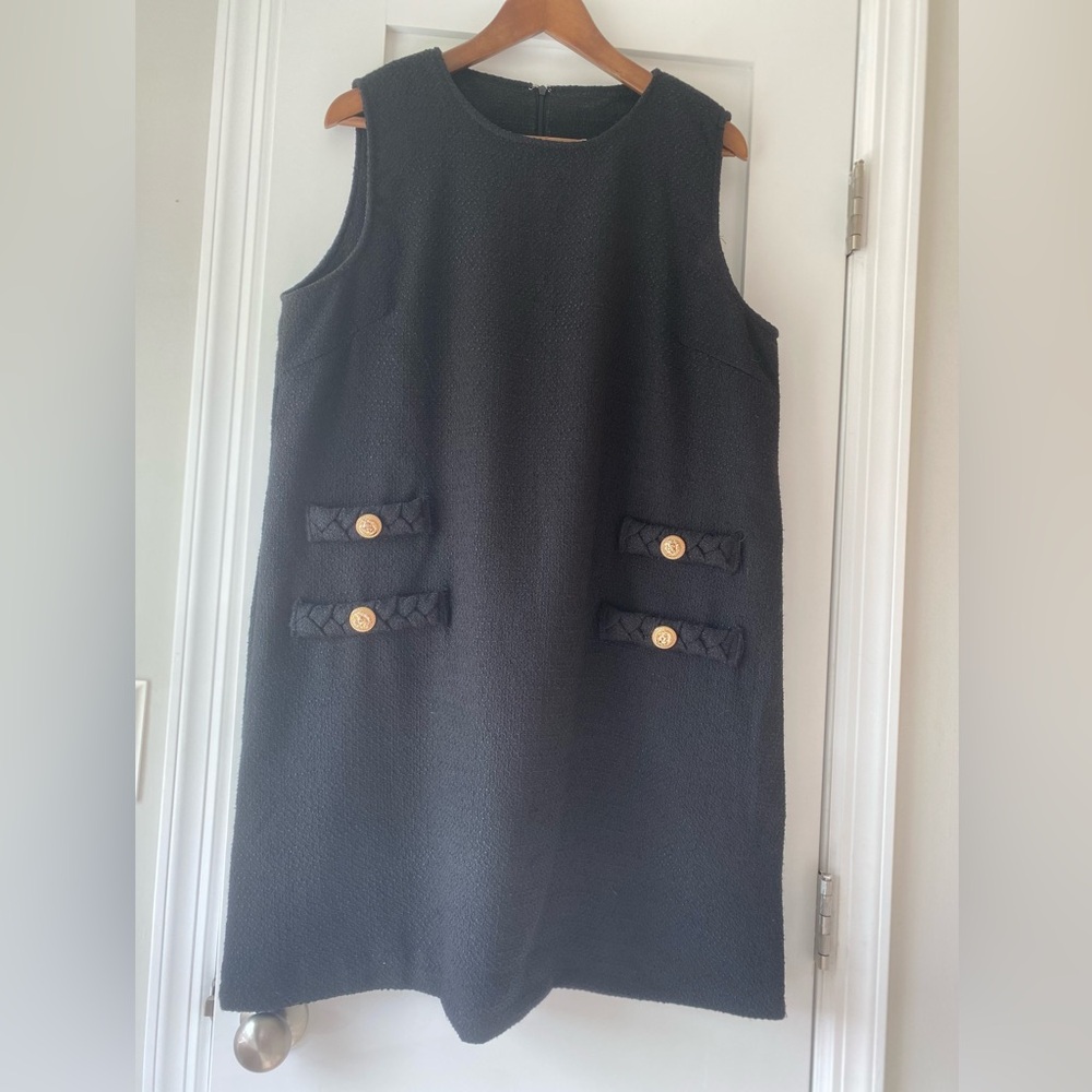 Copycat Jackie Dress - Black and Gold Buttoned Sheath Mini Dress